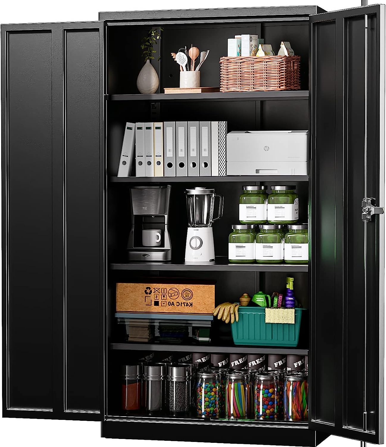 72'' Metal Storage Cabinet,Large Space Lockable Steel Storage Cabinet with 4 Adjustable Shelves,Home Garage Office,Assembly Required