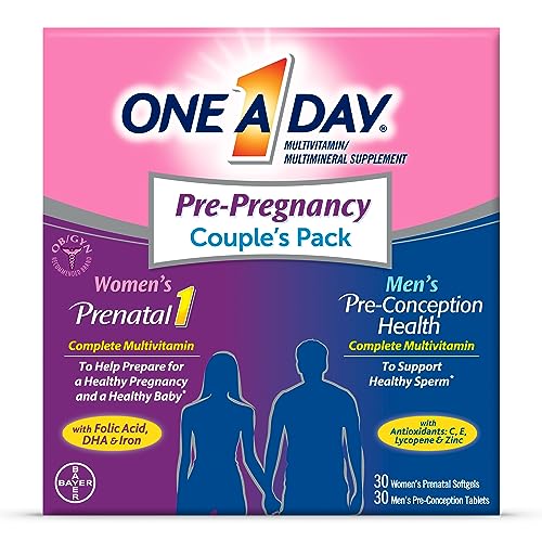 One A Day Men's & Women's Pre-Pregnancy Multivitamin Softgel including Vitamins A, Vitamin C, Vitamin D, B6, B12, Folic Acid & more, 30+30 Count