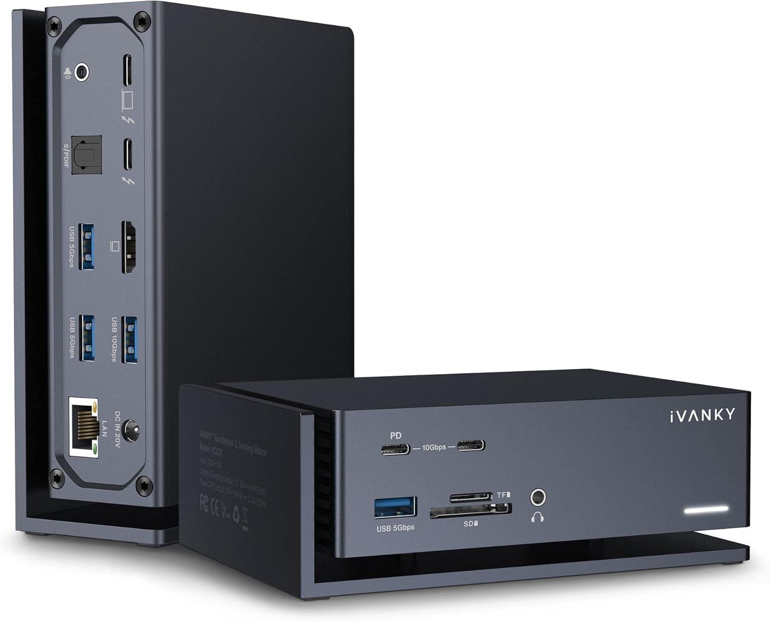Thunderbolt 3 Dock iVANKY 15 in 1 USB C Docking Station 180W PD Dual 4K Single 5K Video USB 3.1, 20W USB-C Gen 2 (10Gbps), UHS-II SD 4.0