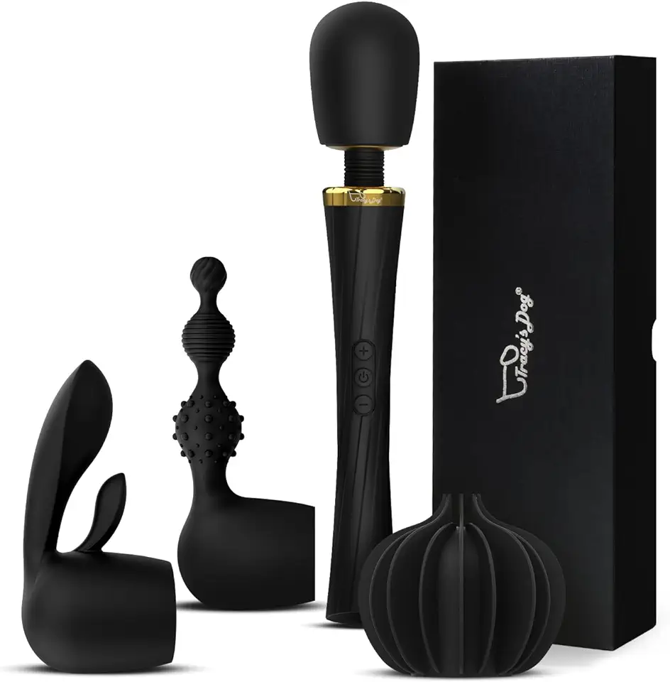 Tracy's Dog Wand Vibrator Kit for Couples, Powerful Cordless Vibrating Wand with 3 Attachments for Clitoral, G-Spot & Anal Stimulation