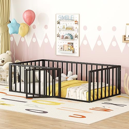 Bellemave Full Montessori floor bed,Floor Bed, Floor Bed with Door,Floor Bed for Baby,Metal Kids Floor Bed(Black).