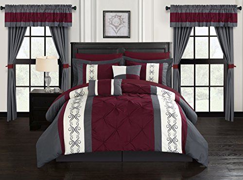 Chic Home Red Bed in a Bag Comforter Set, Queen Size (20 Pieces), Icaria - Microfiber Bedding - Comforter, Pillow Shams, Sheets, Bed Skirt