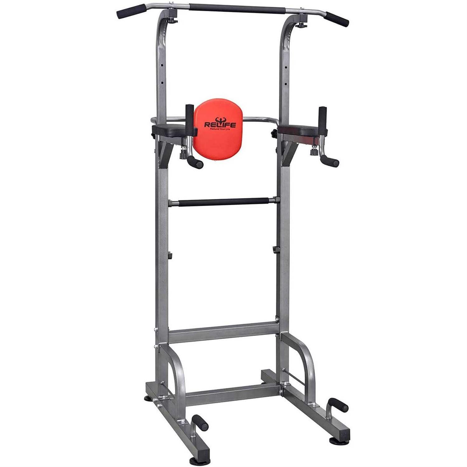RELIFE REBUILD YOUR LIFE Power Tower Pull Up Bar Station Workout Dip Station for Home Gym Strength Training Fitness Equipment Newer Version