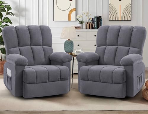 CDCASA Oversized Swivel Rocker Recliner Chair, Chenille 360° Swivel Glider Rocking Chairs for Big Man, Manual Reclining Sofa Chair for Living Room