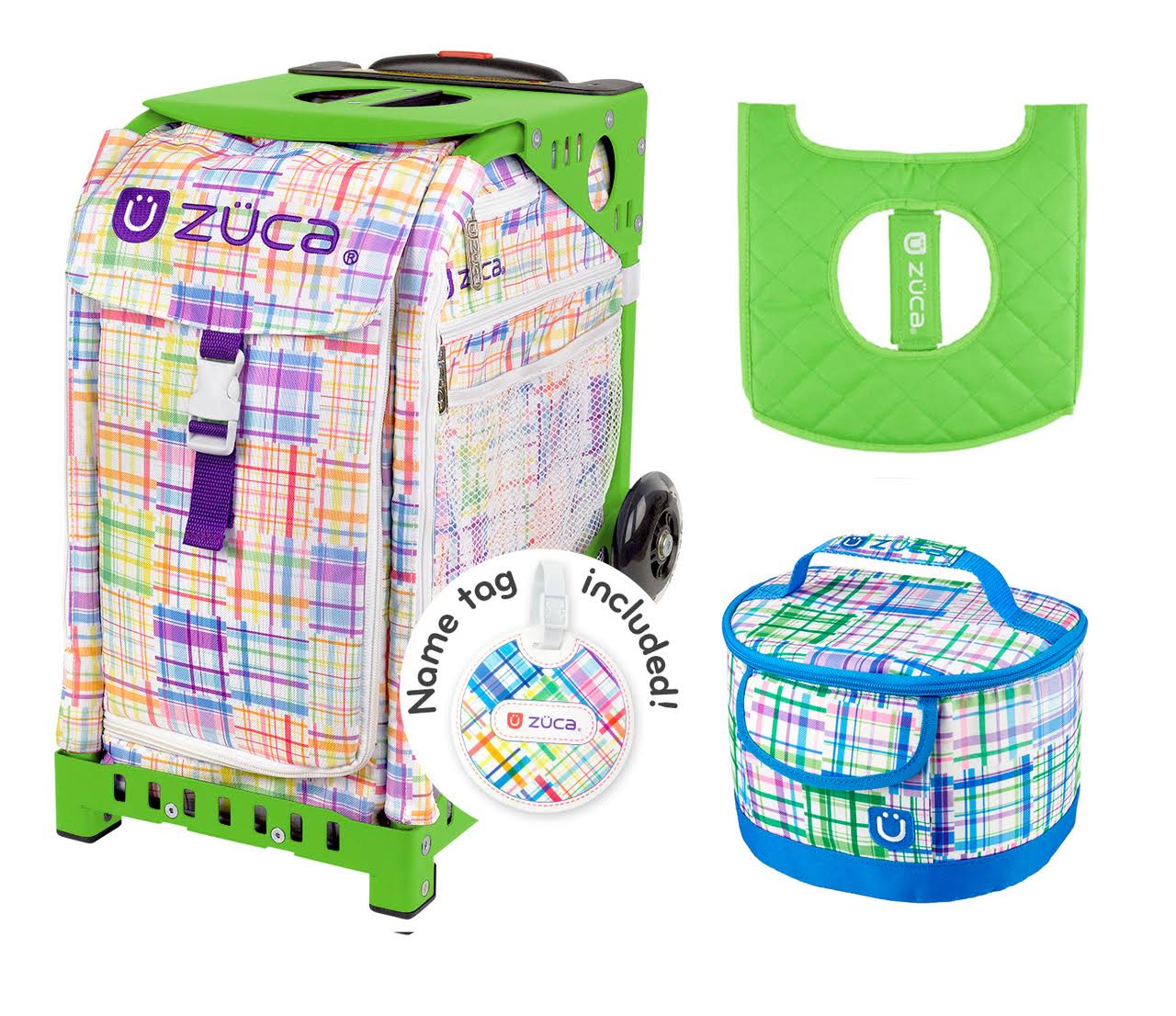 Zuca Sport Bag - Patchwork with Gift Seat Cover and Lunchbox (Green Frame)