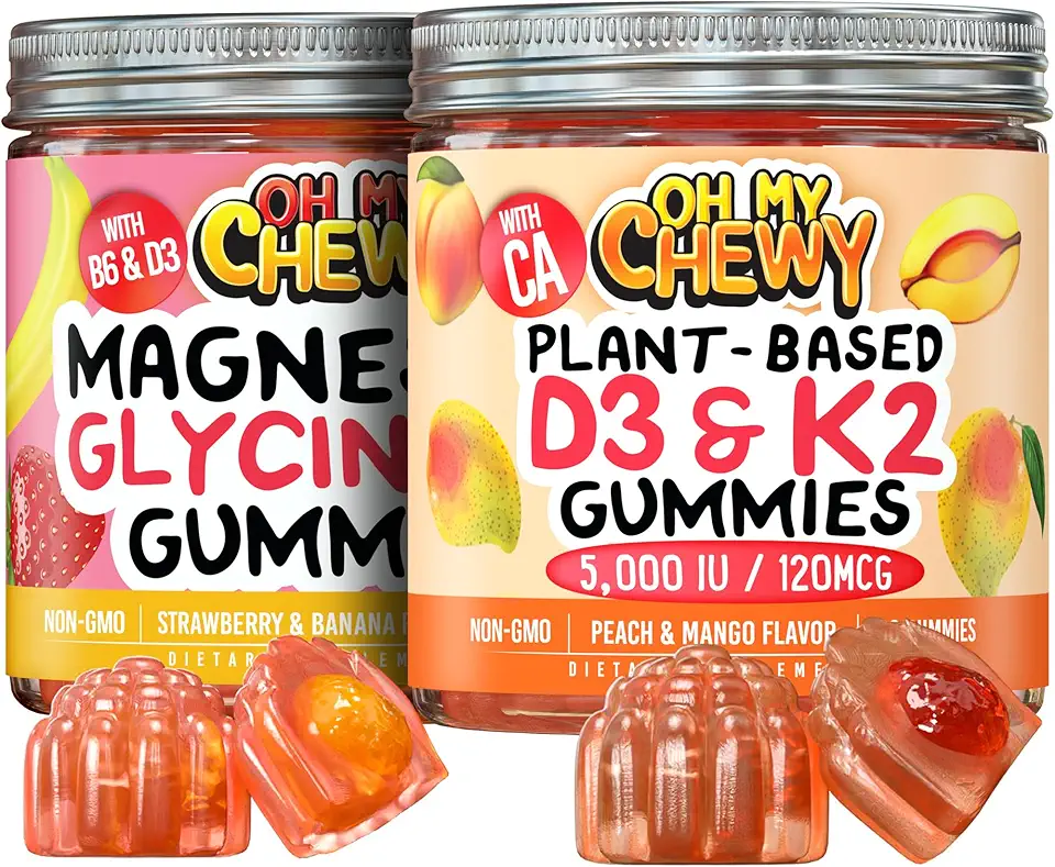 Magnesium + D3K2 Gummies Bundle – 2 Bottles (60 Each) – Strawberry Banana & Peach Mango - Kansas Nuitrition - HNZSDS