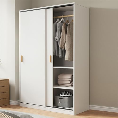 NIUYAO Solid Wood Family Wardrobe Closet Armoire Sliding Door Clothing Rod & Shelves Included Bedroom Dressing room Storage Cabinet -Wood 63" L x 18"