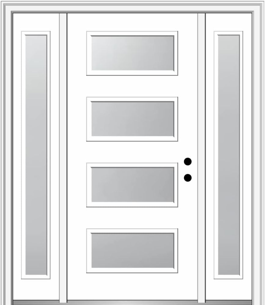 National Door Company, 64" x 80", Fiberglass Smooth, Primed, 4-Lite, Frosted Glass