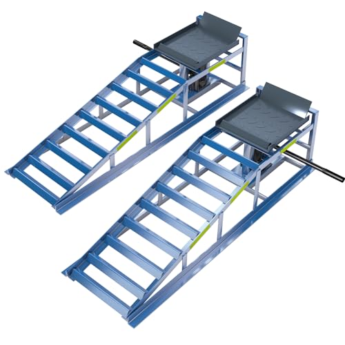 2 Pack Car Ramps,5T 11000lbs Steel Automotive Hydraulic Car Ramps,Garage Car Lift Hydraulic Ramps with Night Warning Reflective Stickers