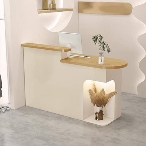 Reception Desk, Standing Front Desk Reception, Reception Counter Desk with LED Lights and Lockable Drawers