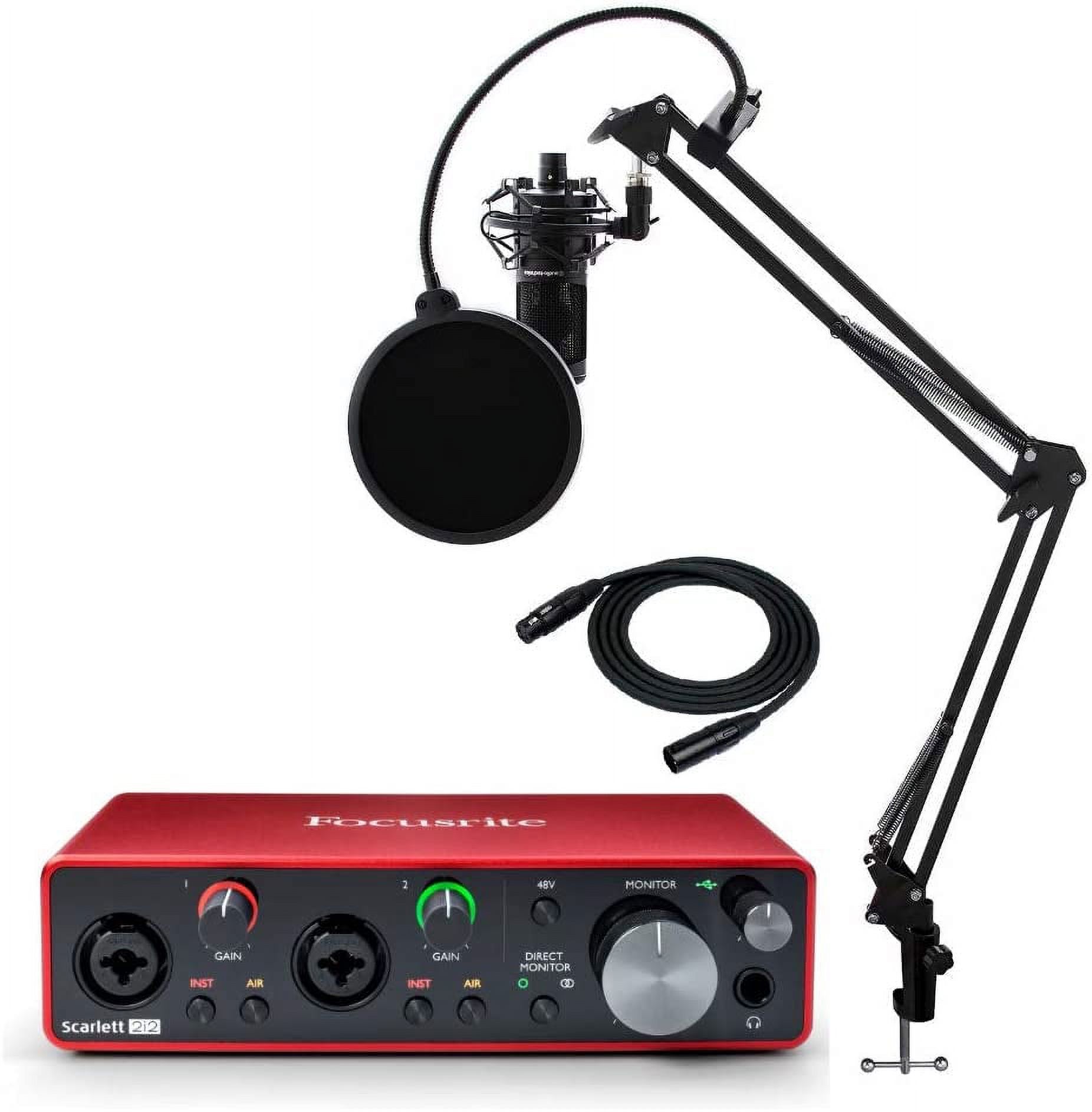 Focusrite Scarlett 2i2 3rd Gen 2x2 USB Audio Interface Bundle with Audio Technica AT2020 Condenser Studio Microphone MR DJ Stand, Shock Mount