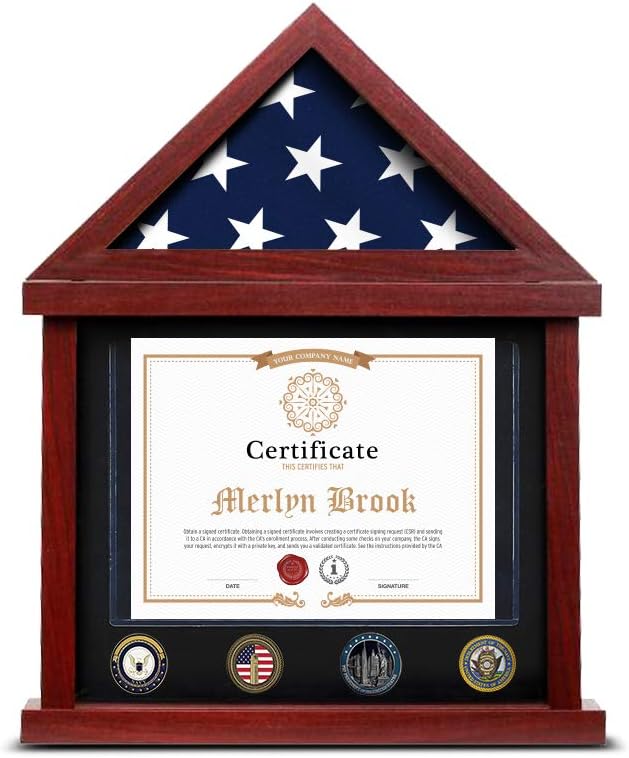 Flag Case Flag Display Case Military Shadow Box Flag and Certificate Display Case 95% Clear with Felt Lining Holder for Medal Certificate fits Folded
