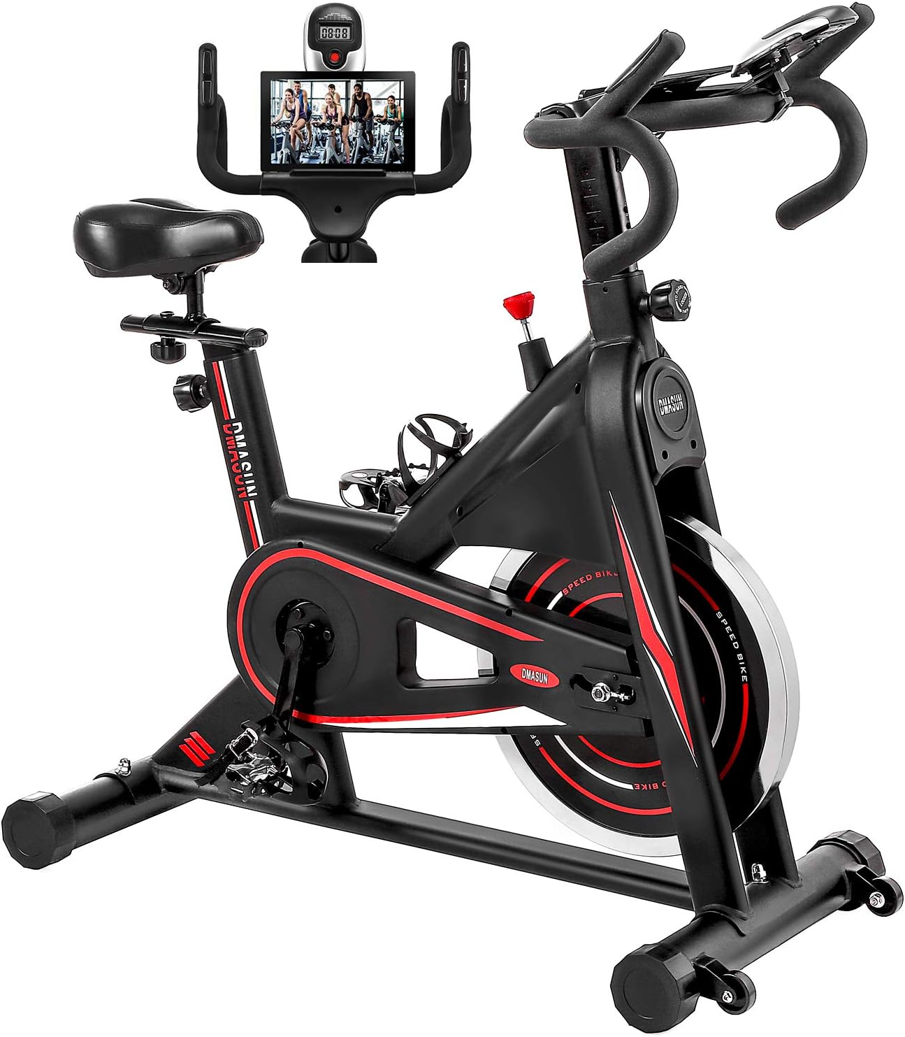 Exercise Bike, DMASUN Indoor Cycling Bike Stationary, Comfortable Seat Cushion, Multi - grips Handlebar, Heavy Flywheel Upgraded Version (Black)
