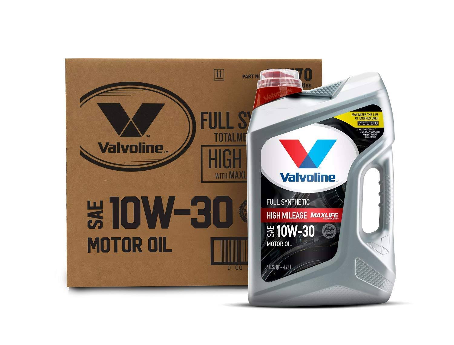 Valvoline Full Synthetic High Mileage with Maxlife Technology SAE 10W-30 Motor Oil 5 qt, Case of 3