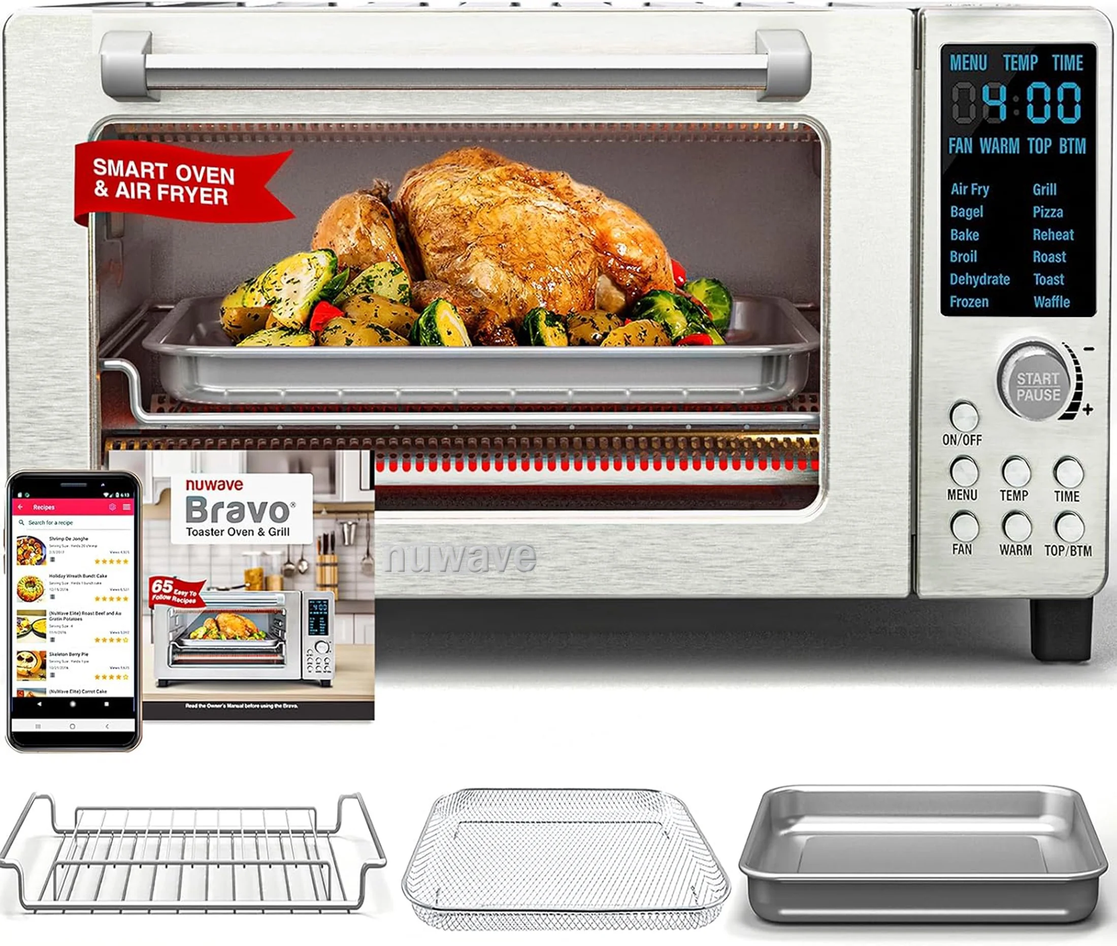NuWave Bravo 21-Qt Convection Toaster Oven Countertop, 1800W New Oven & Air Fryer Combo, Pizza, Large