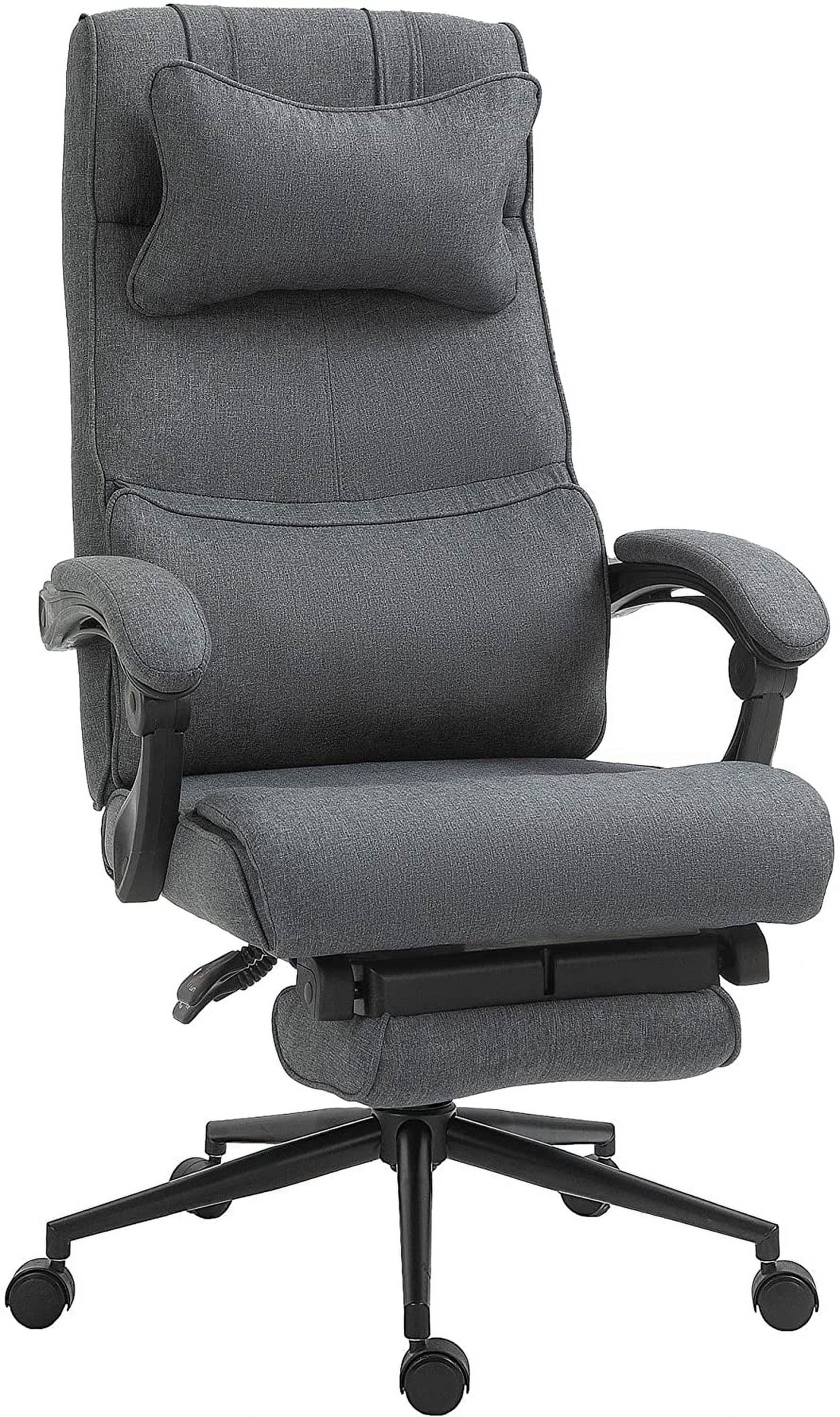 High Back Executive Office Chair, Reclining Computer Desk Chair With Footrest, Height Adjustable Fabric Office Chair With Headrest And Lumbar Support
