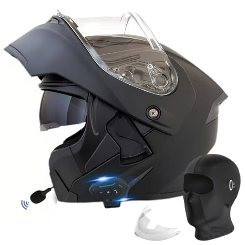 Motorcycle Bluetooth Modular Helmet, DOT Approved Flip Up Full Face Motorcycle Dual Visor Helmet, with Dual Speakers and Microphone