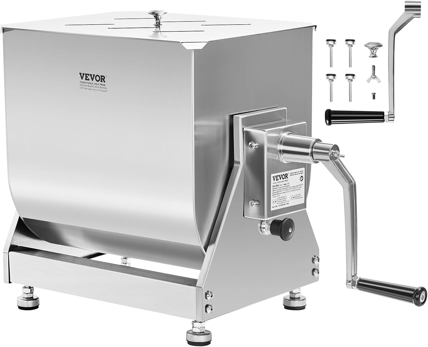 VEVOR Manual Meat Mixer, 30 Pound Capacity Tilt Tank Meat Mixer, Stainless Steel Meat Processing Equipment, Sausage Mixer Machine with Lid and Handle