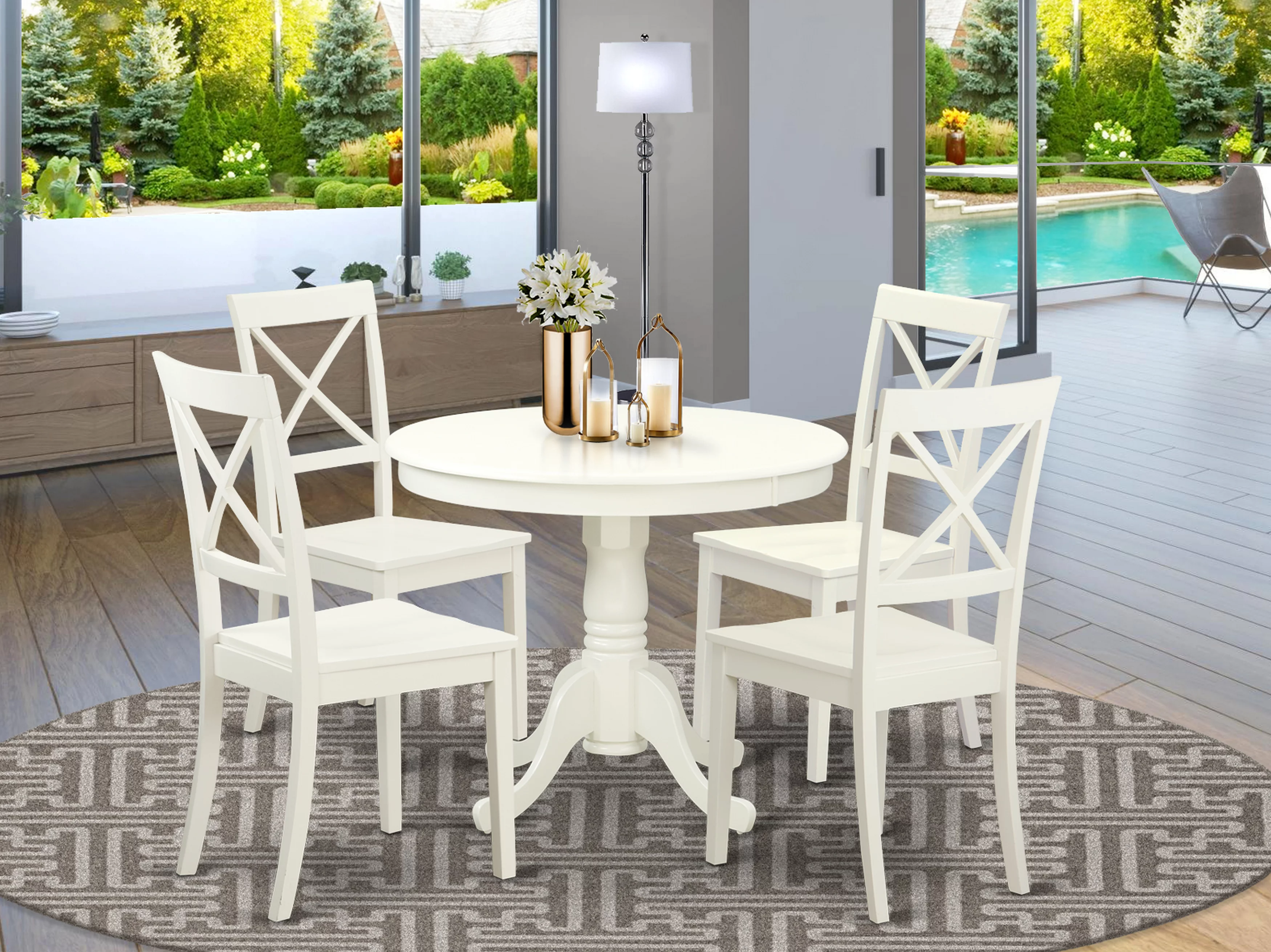 East West Furniture Antique 5-piece Wood Table and Dinette Chairs in Linen White