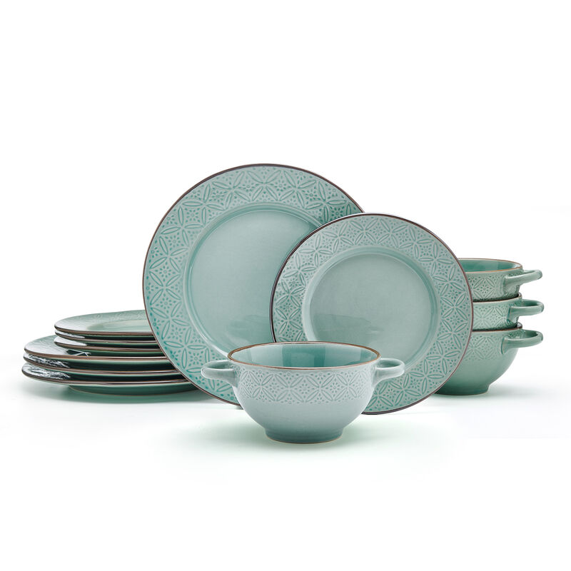 Pfaltzgraff Kori 12 Piece Stornware Dinnerware Set Sage