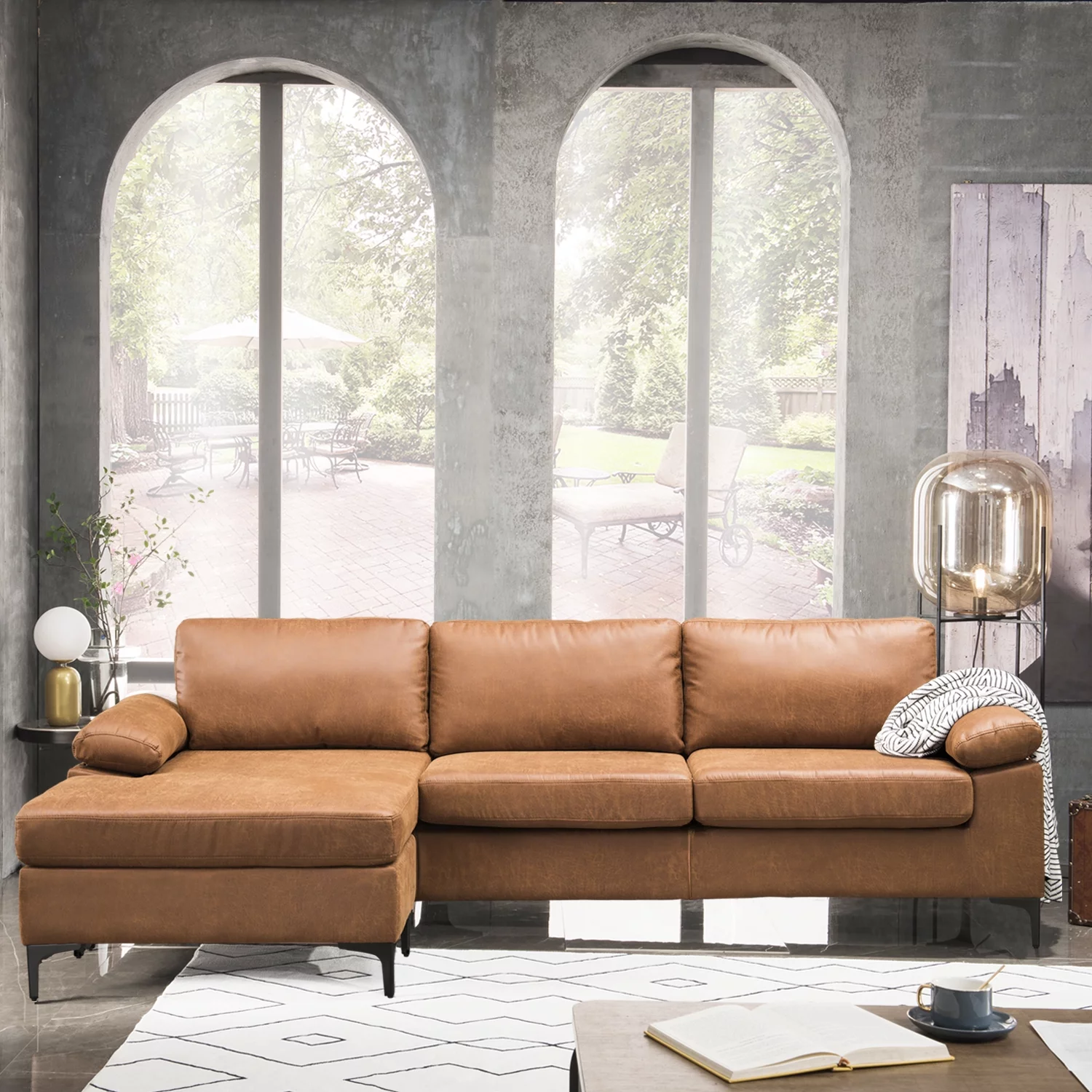 Ovios 100" Convertible Sectional Sofa,3-seat L Shaped Couch with Suede Fabric,Reversible recliner& Chaise for Small Space