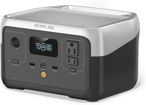 EF ECOFLOW Portable Power Station RIVER 2, 256Wh LiFePO4 Battery/ 1 Hour Fast Charging, 2 Up to 600W AC Outlets