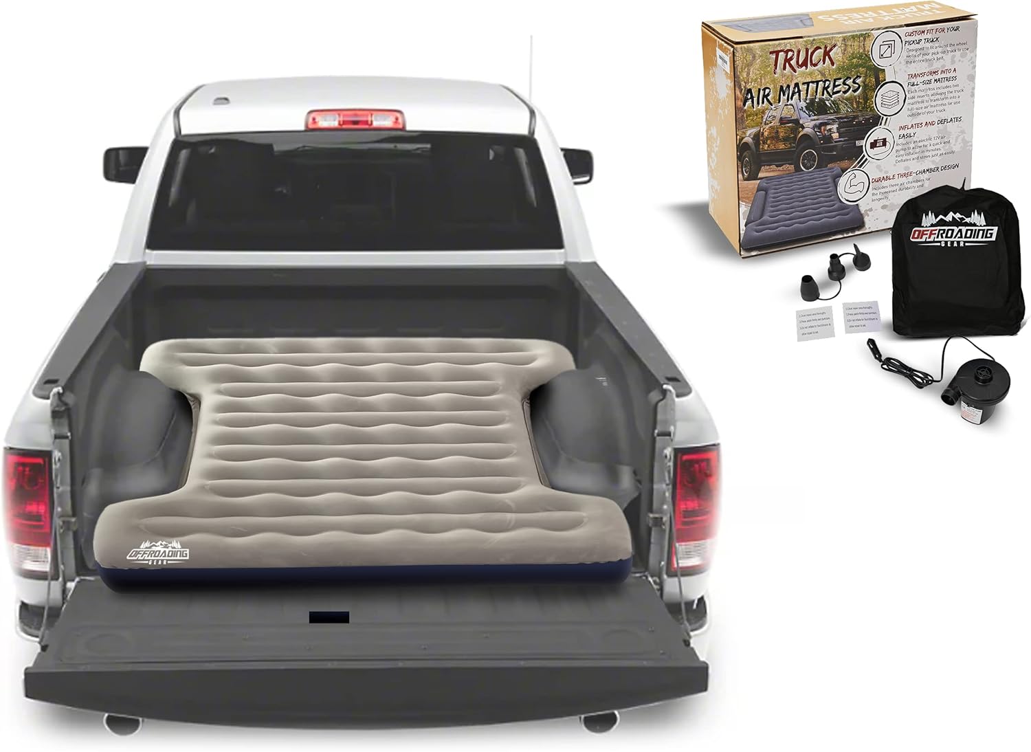 Truck Bed Inflatable Air Mattress, 6 to 6.5 ft Box | Converts to Full Double | F150, Ram, Sierra, Silverado