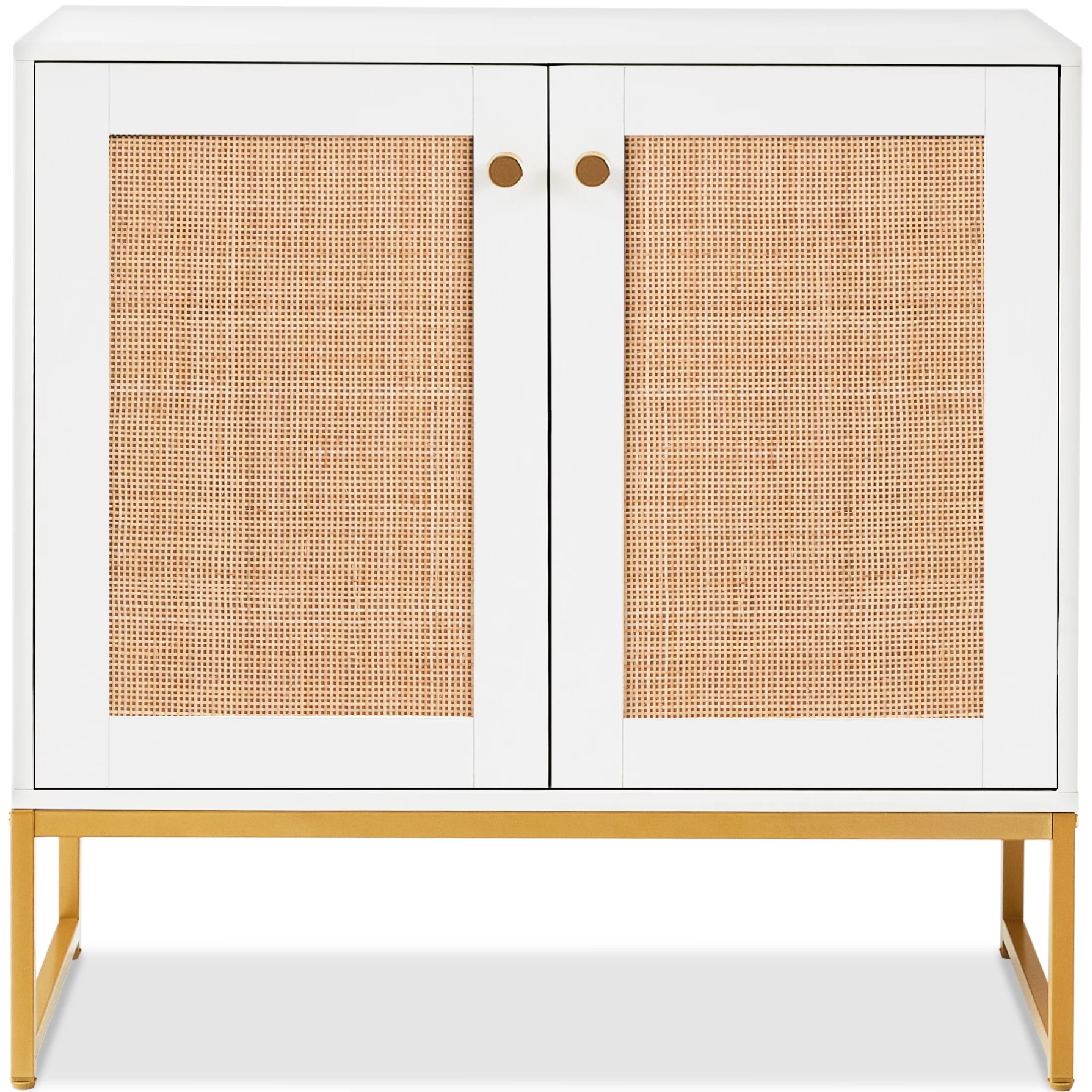 Best Choice Products 2-Door Rattan Storage Cabinet, Accent Furniture, Cupboard w/ Non-Scratch Foot Pads - White