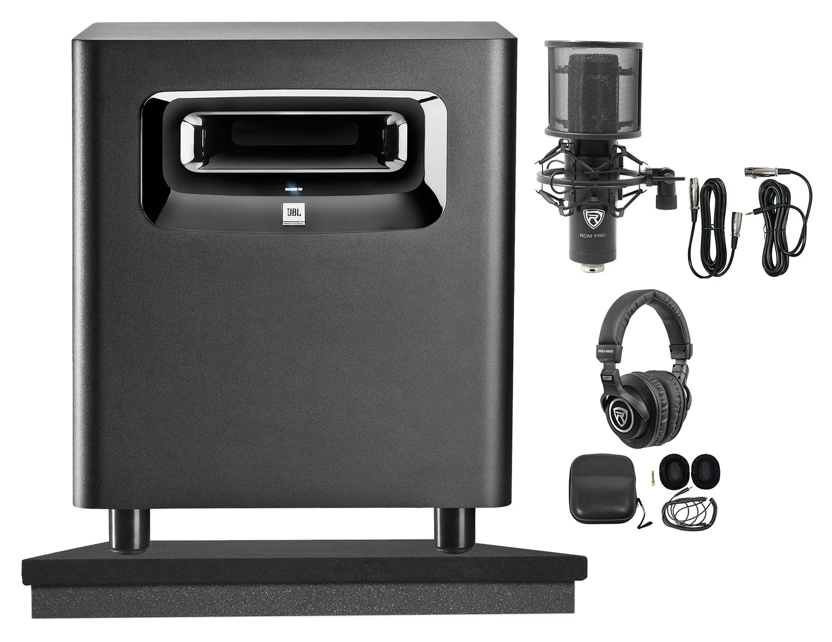 JBL LSR310S 10" 200w Powered Subwoofer Ported Studio Sub+Mic+Headphones+Riser