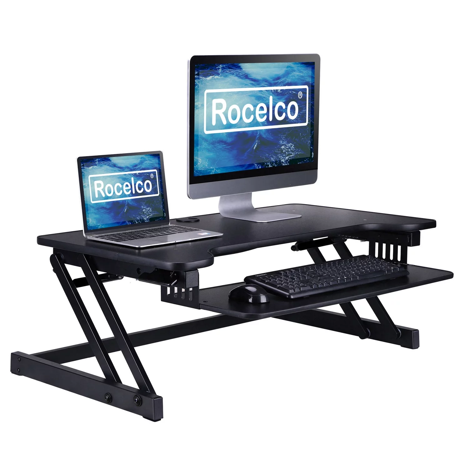Rocelco 37.5" Deluxe Height Adjustable Standing Desk Converter in Black