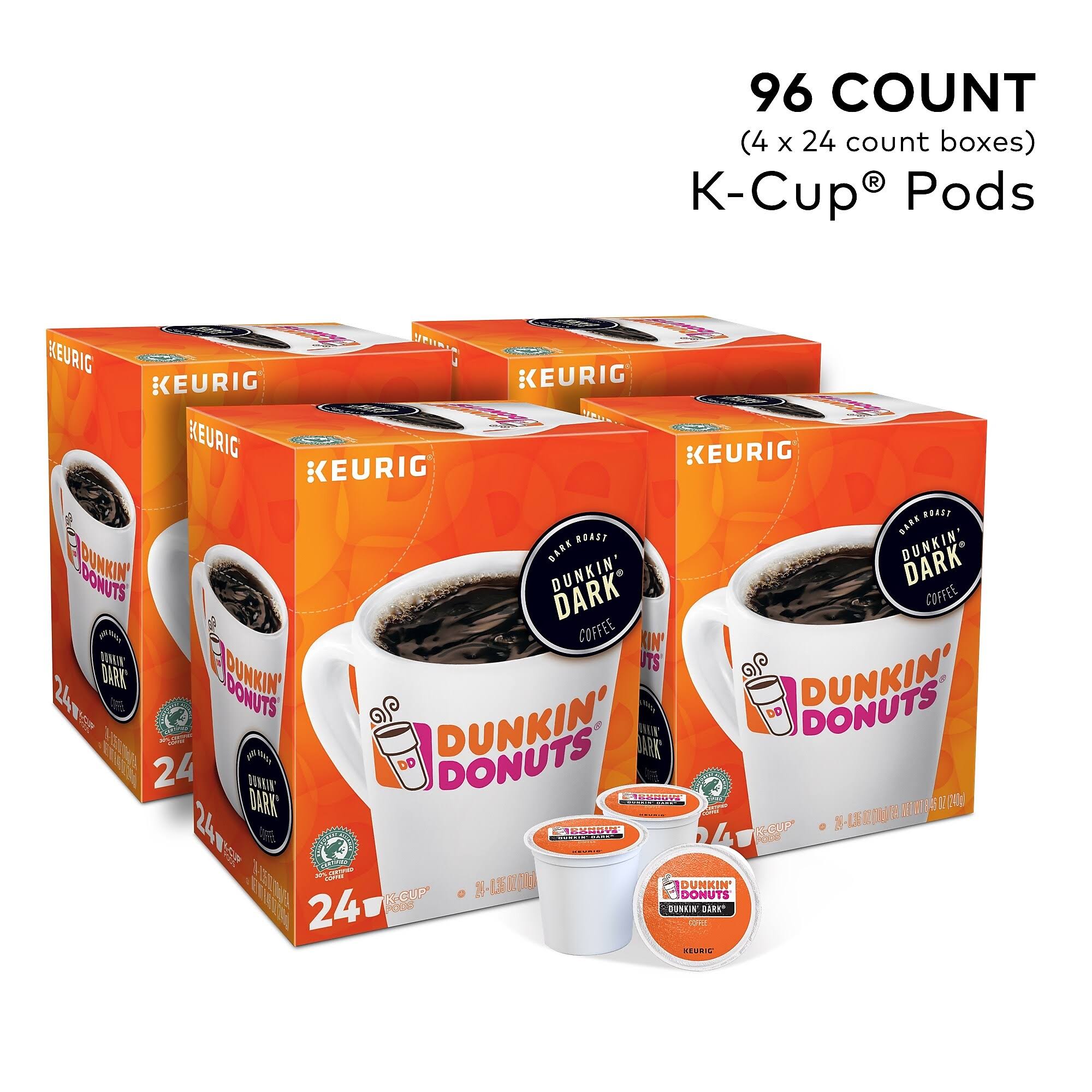 Dunkin& Donuts Dunkin& Dark, Keurig K-Cup Pods, Dark Roast, 96/Carton (400849), Brown