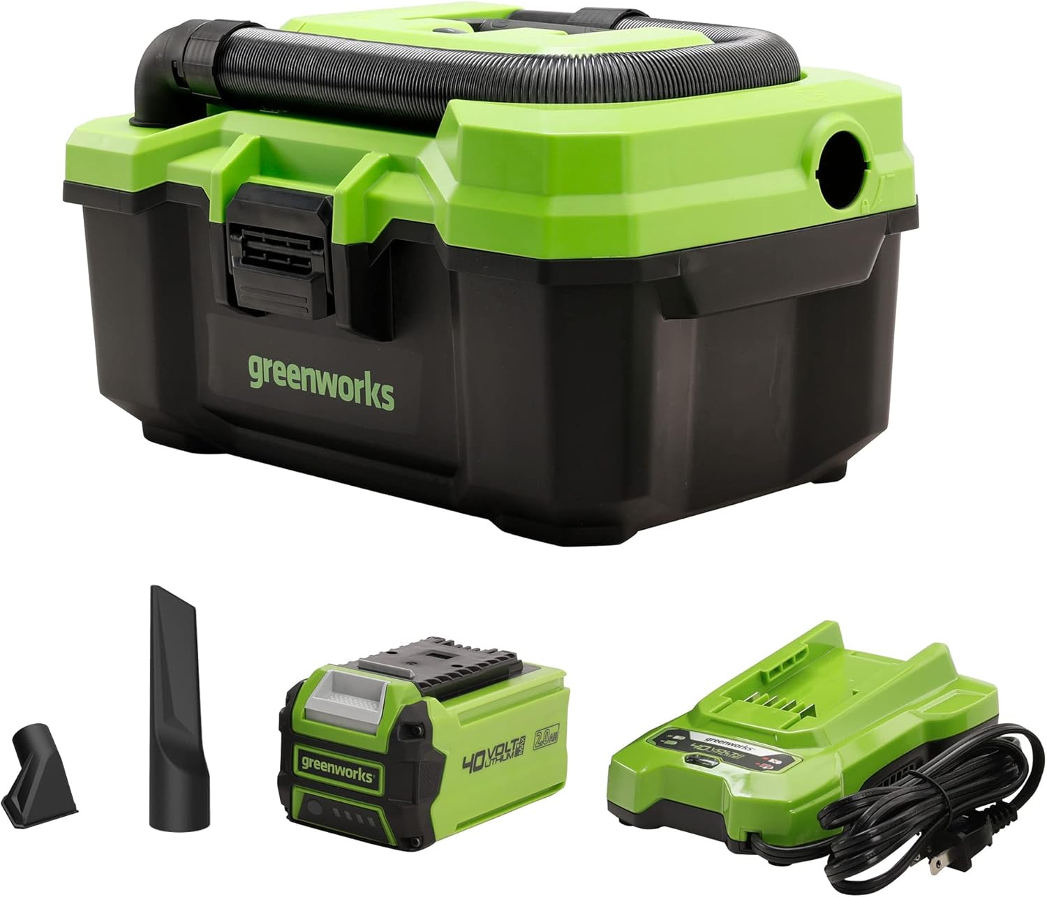 Greenworks 40V 3-Gallon Wet / Dry Shop Vacuum, 2Ah USB Battery and Charger Included