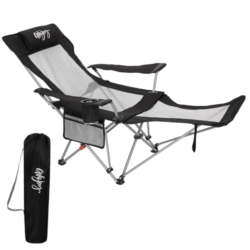 #WEJOY 2-in-1 Reclining Camping Chair with Footrest for Adults Folding Lounge Chair with Adjustable Backrest Lightweight Camping Chairs Heavy Duty