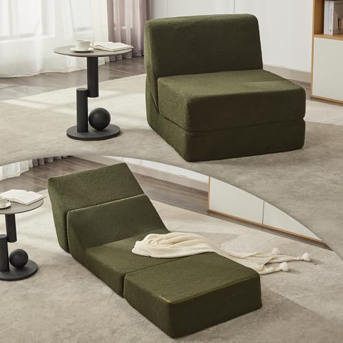 3-in-1 Folding Sofa Bed, Foldable Sofa Chair with Memory Foam for Small Space, Fold Out Couch Bed for Living Room, Floor Couch Bed for Bedroom, Pink