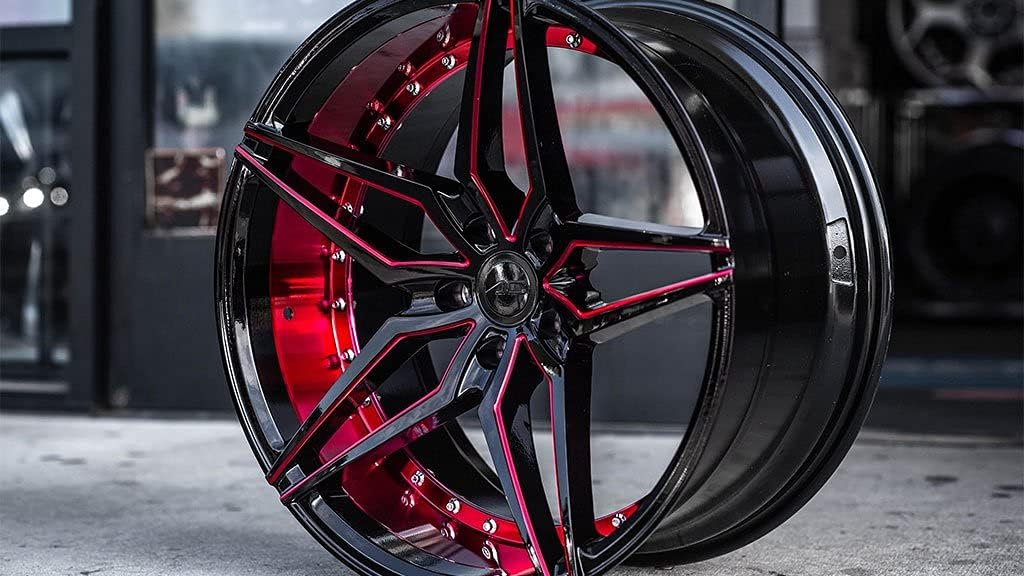 Audio City Wheels AC AC01 – 20 Inch Staggered Rims Set of 4 Black/Red Sports Cars, Sedan, Coupe, SUVs Fits Challenger, Charger, Mustang, Camaro, 300