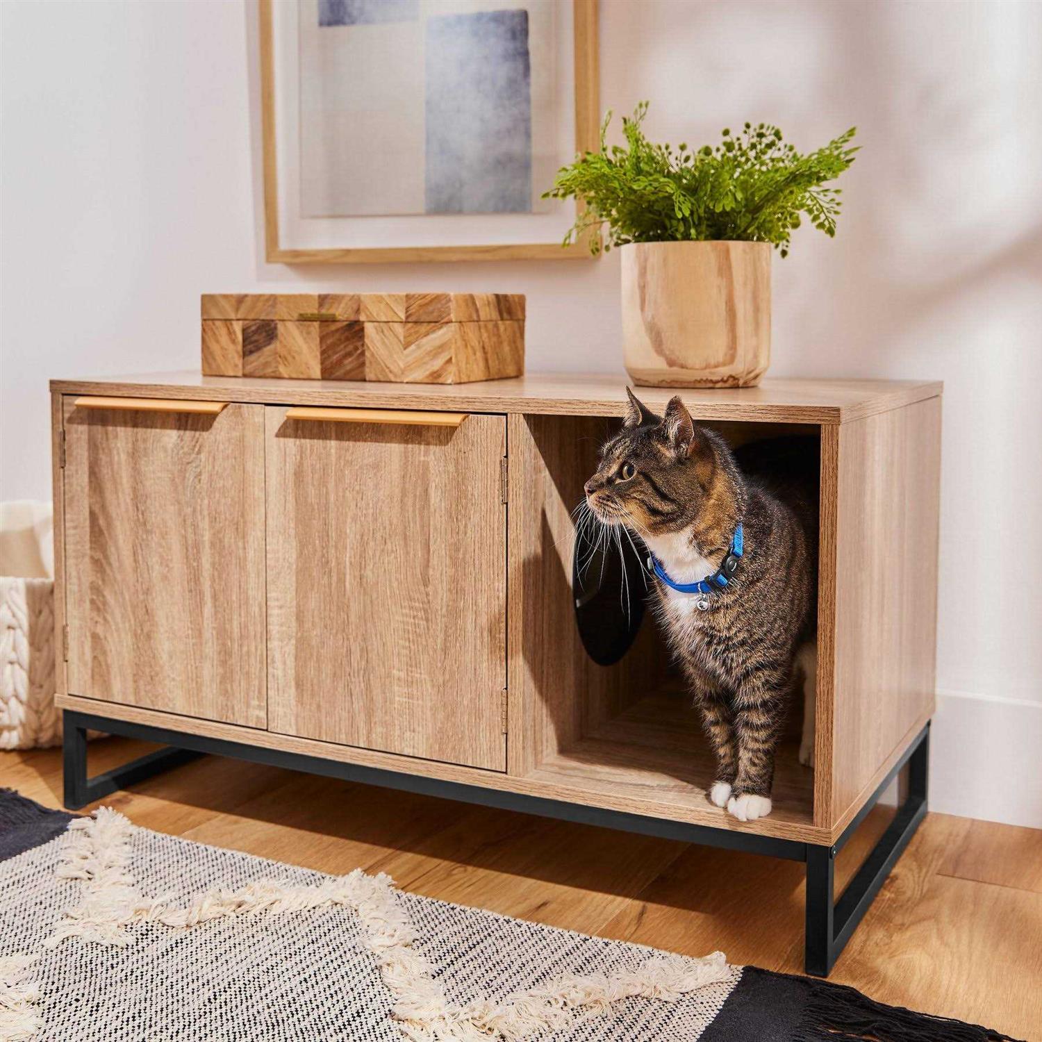 Frisco Walkway Entrance Two Door Bench Cat Litter Box Cover - Pet Supplies online store