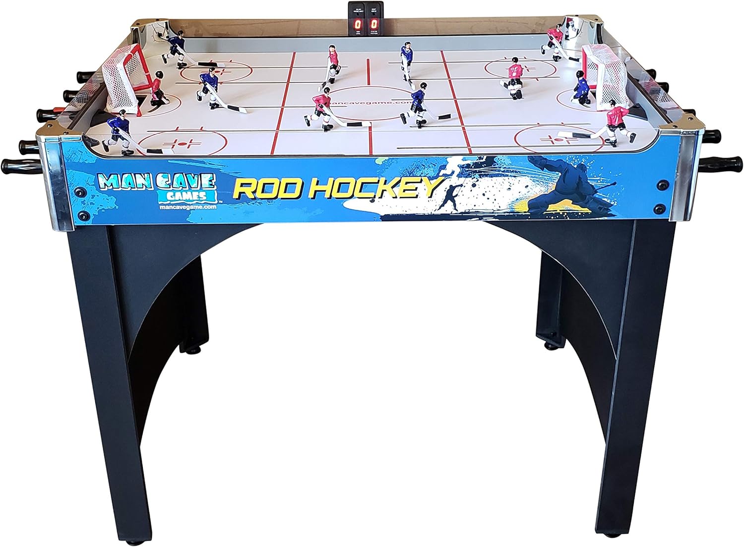 Mancave 40 Deluxe Rod Hockey Game Table. Head-to-Head Table Hockey Action with Electronic Scoring. Great Size