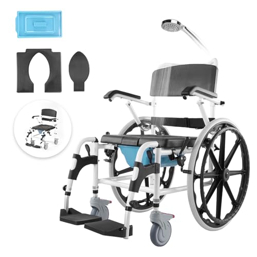 VEVOR Shower Wheelchair, 17.5in Width Aluminum Alloy Bathroom Wheelchair for Inside Shower