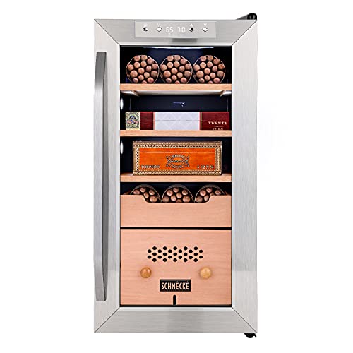 SCHMÉCKÉ 250 Cigar Cooler Humidor with 3 in 1 Precise Cooling, Heating & Humidity Control, Stainless Steel Trim Finish Cabinet