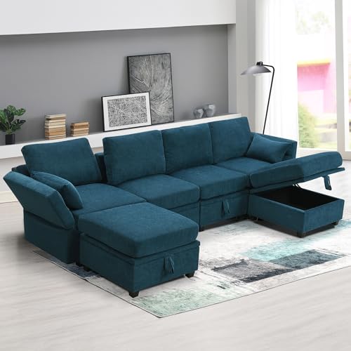 Harper & Bright Designs 109” Sectional Sofa, 6-seat Chenille Modern U-Shaped Reversible Sofa Couch Sets with Storage Seats