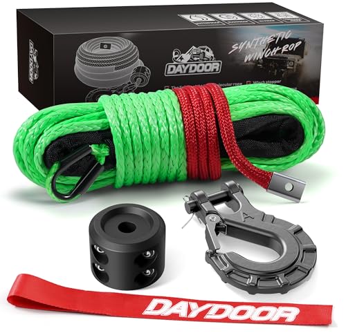 DAYDOOR Synthetic Winch Rope, 1/4'' x 50ft 10,000LBS Synthetic Winch Line, Synthetic Winch Cable for Offroad Vehicle 4WD ATV UTV