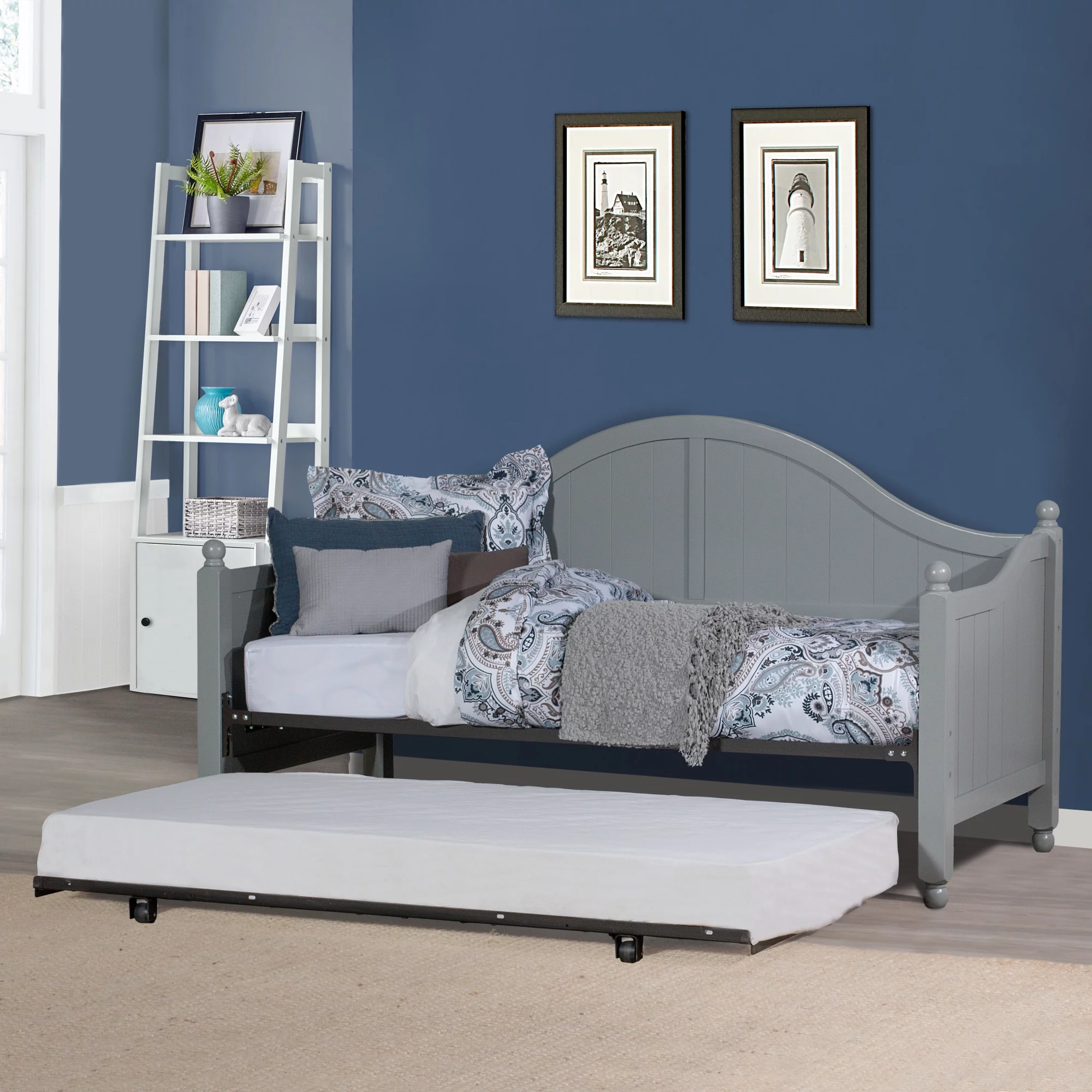 Hillsdale Furniture Augusta Wood Daybed with Roll Out Trundle, Gray