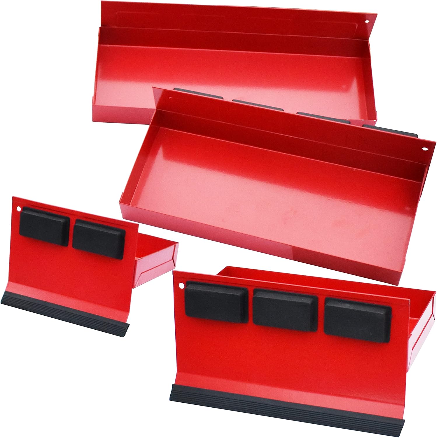 Magnetic Shelf 4-Pcs Set - Red Magnetic Tool Trays - Metal Tool Box with Strong Magnets - Magnetic Storage for Toolbox