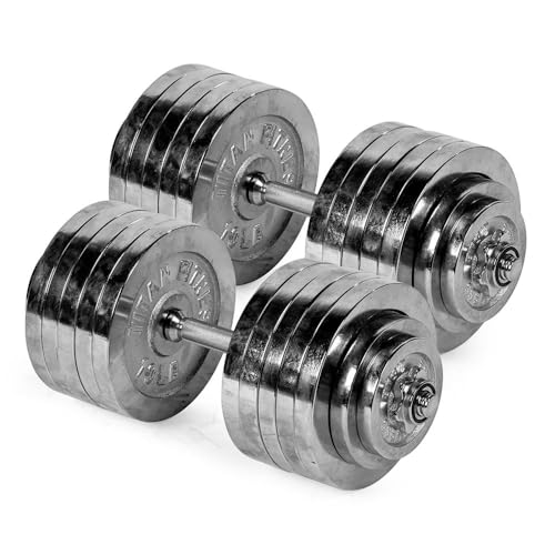Titan Fitness 200 LB Adjustable Chrome Dumbbell Set, Pair of 100 LB Dumbbells, Durable Chrome Plates, Medium Knurl Grip Handles