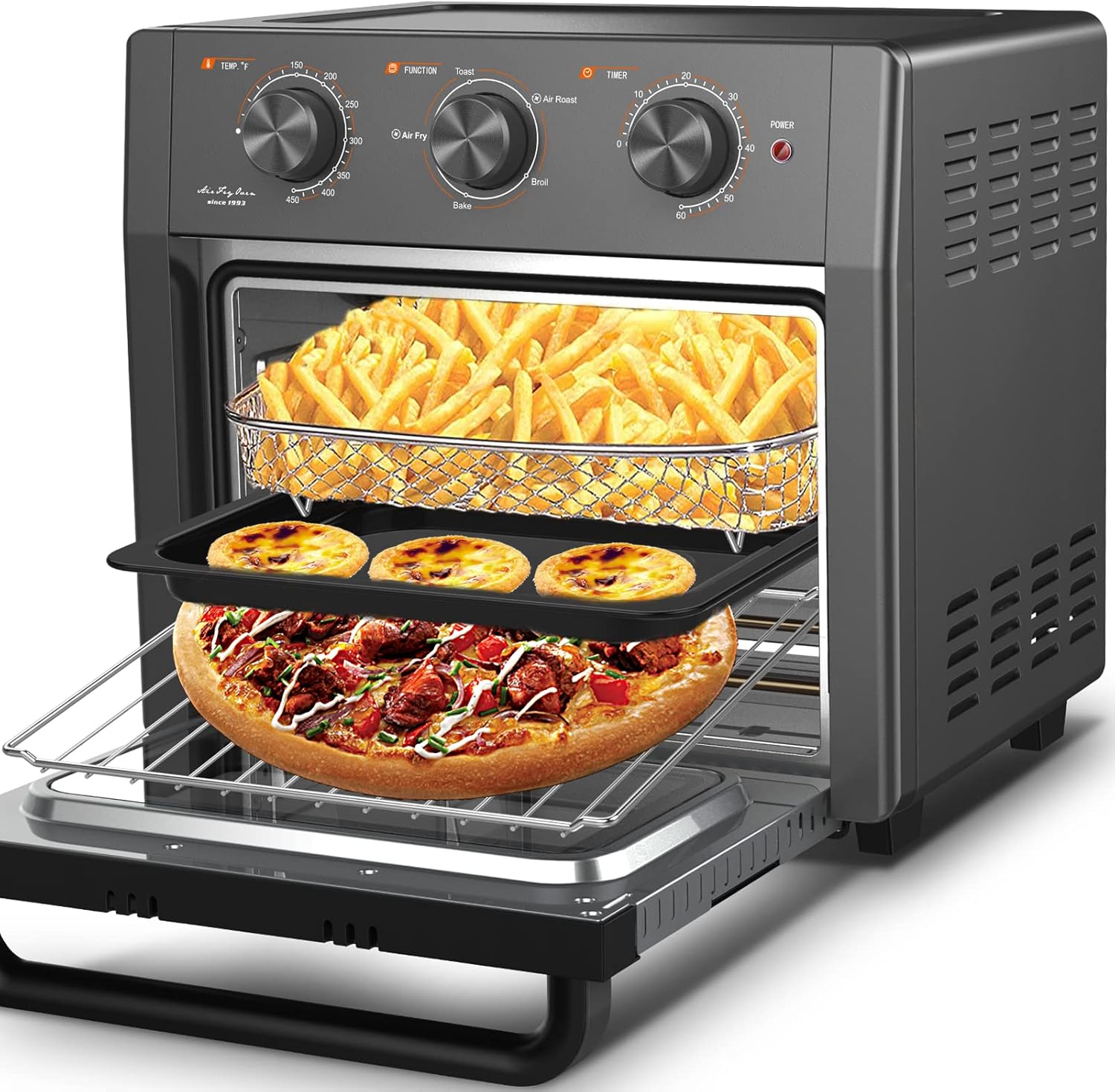 WEESTA Air Fryer Toaster Oven 24 Quart - 7-In-1 Convection Oven with Air Fry, 3 Layer Heating System,Large Capacity,Metal,1500W,UL Certified(Sliver)
