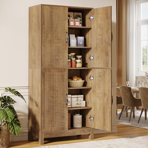 Tribesigns 70" Tall Kitchen Pantry Cabinet with Adjustable Shelves, Farmhouse 6-Tier Storage Cabinet with Doors and Shelves