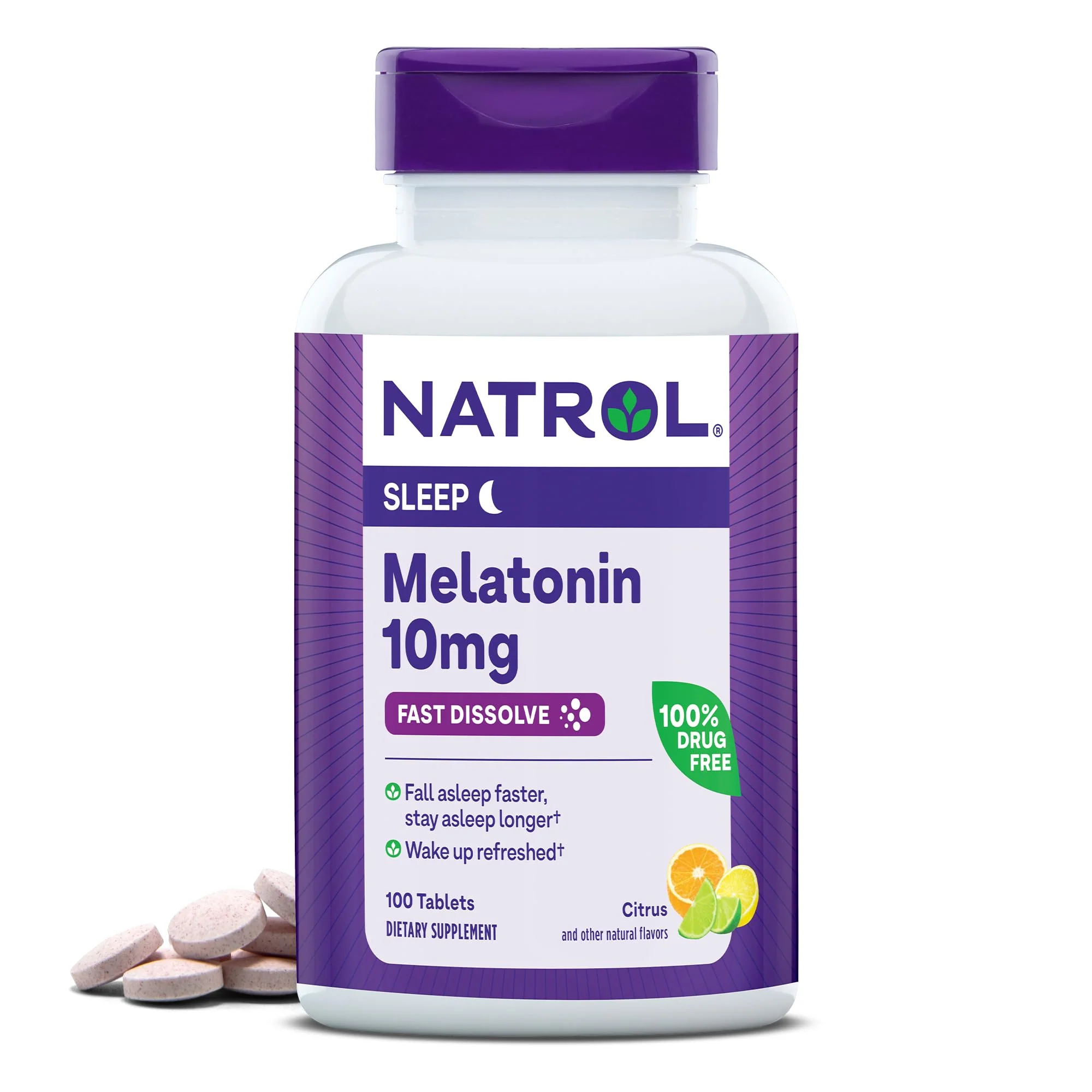 Natrol Fast Dissolve Melatonin 10 mg, Melatonin Supplements for Restful Sleep, Sleep Support for Adults, 100 Citrus-Flavored Melatonin Tablets