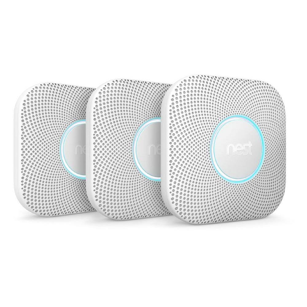Nest Protect (2nd Generation) Smoke u0026 Carbon Monoxide Alarm - Wi-Fi/Bluetooth 4.0 LE/802.15.4 - Android/iOS - White - 3 Pack