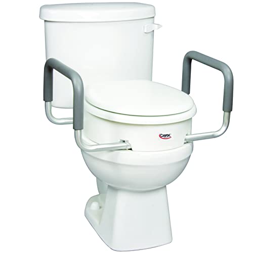 Carex 3.5 Inch Raised Toilet Seat with Arms - For Elongated Toilets, Elevated Toilet Riser with Removable Padded Handles, Easy On and Off