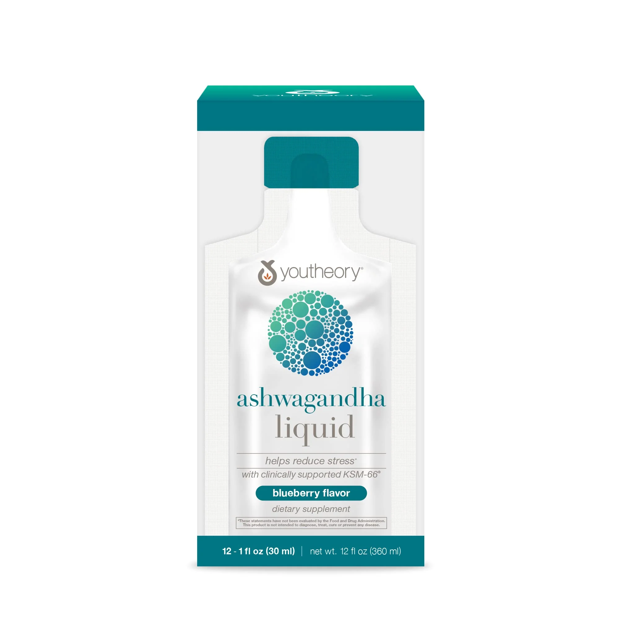 Youtheory Ashwagandha Liquid Blueberry Flavor, Help Reduce Stress, 12 Single Serving Packets - Kansas Nuitrition - HNZSDS